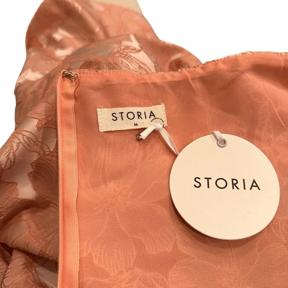 Storia Strapless Mini Dress Medium Pink Floral Jacquard Statement Bow Ruffle NWT - Picture 16 of 16